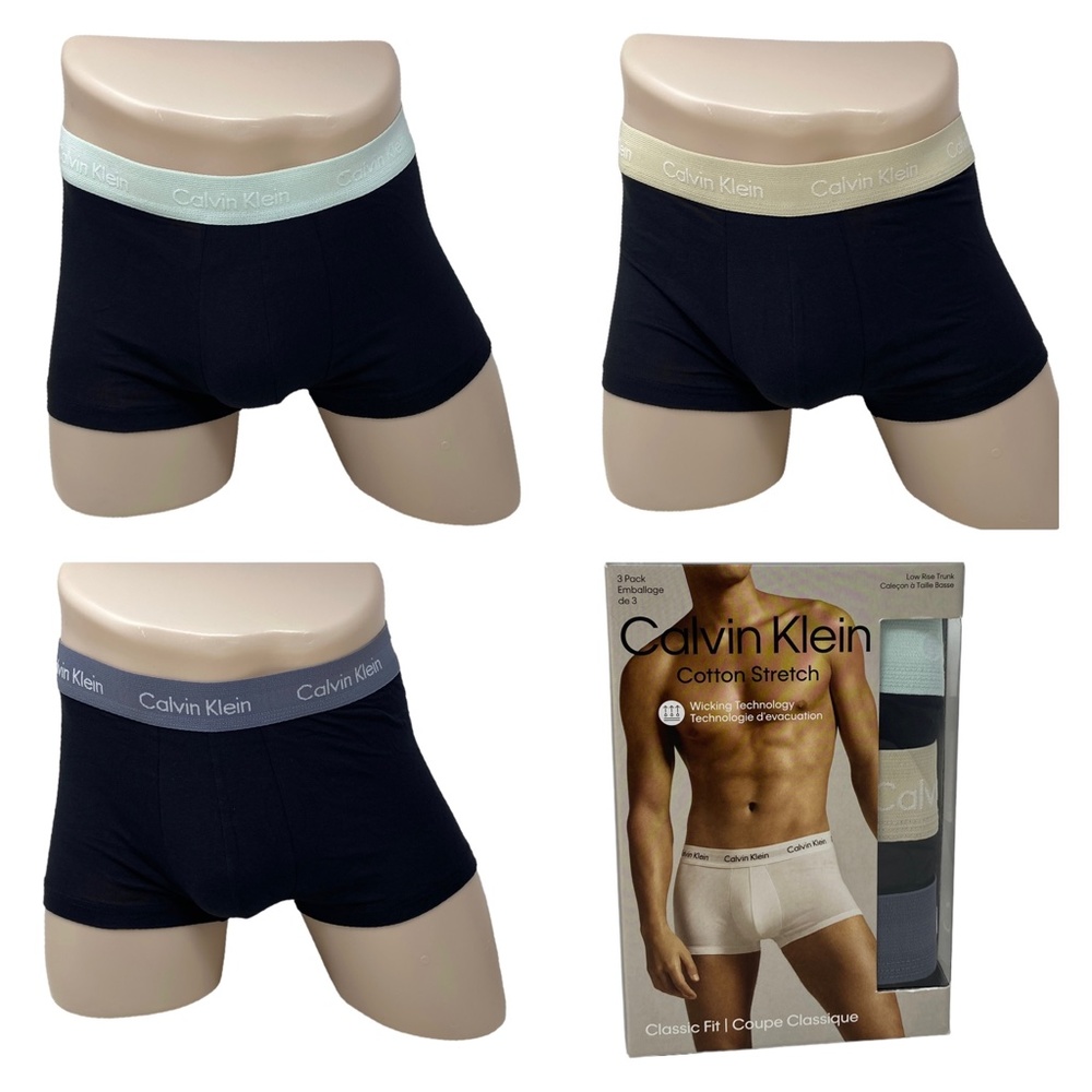 Calvin Klein Underwear Men 3 Pack Cotton Stretch Low Rise Trunk Black NB2614956